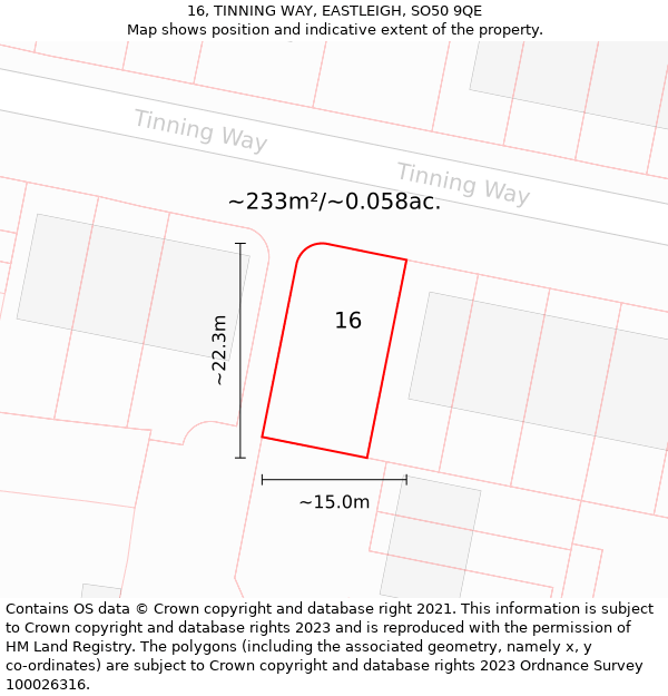 16, TINNING WAY, EASTLEIGH, SO50 9QE: Plot and title map