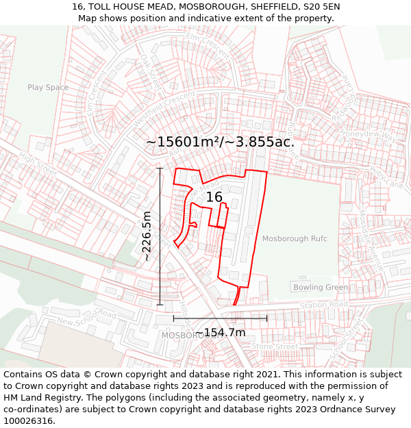 16, TOLL HOUSE MEAD, MOSBOROUGH, SHEFFIELD, S20 5EN: Plot and title map