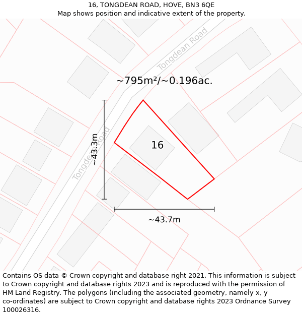 16, TONGDEAN ROAD, HOVE, BN3 6QE: Plot and title map