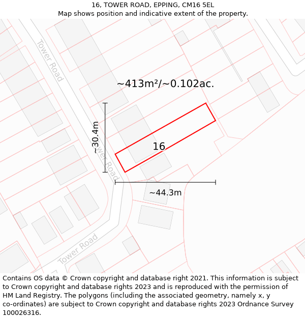 16, TOWER ROAD, EPPING, CM16 5EL: Plot and title map