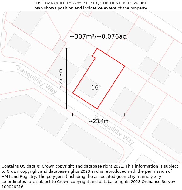 16, TRANQUILLITY WAY, SELSEY, CHICHESTER, PO20 0BF: Plot and title map