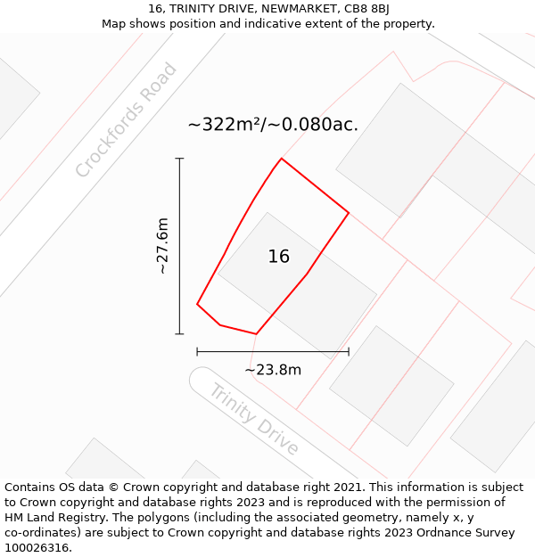 16, TRINITY DRIVE, NEWMARKET, CB8 8BJ: Plot and title map