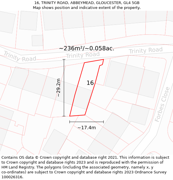 16, TRINITY ROAD, ABBEYMEAD, GLOUCESTER, GL4 5GB: Plot and title map