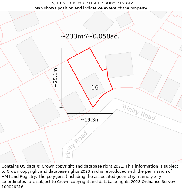 16, TRINITY ROAD, SHAFTESBURY, SP7 8FZ: Plot and title map