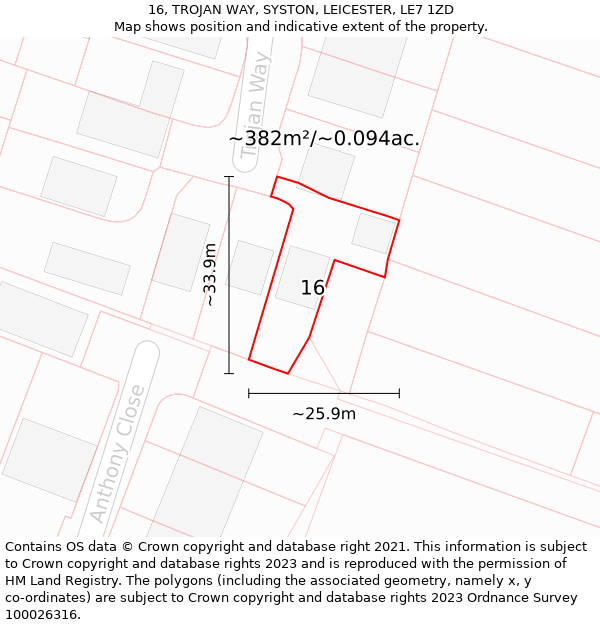 16, TROJAN WAY, SYSTON, LEICESTER, LE7 1ZD: Plot and title map