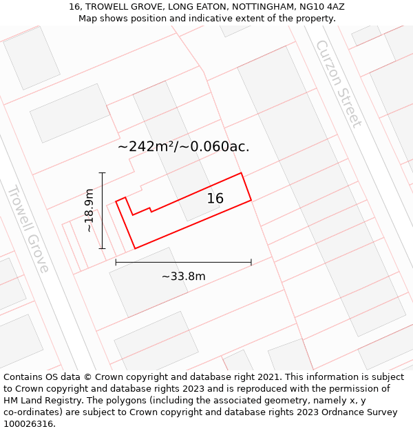 16, TROWELL GROVE, LONG EATON, NOTTINGHAM, NG10 4AZ: Plot and title map