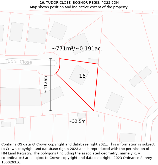 16, TUDOR CLOSE, BOGNOR REGIS, PO22 6DN: Plot and title map