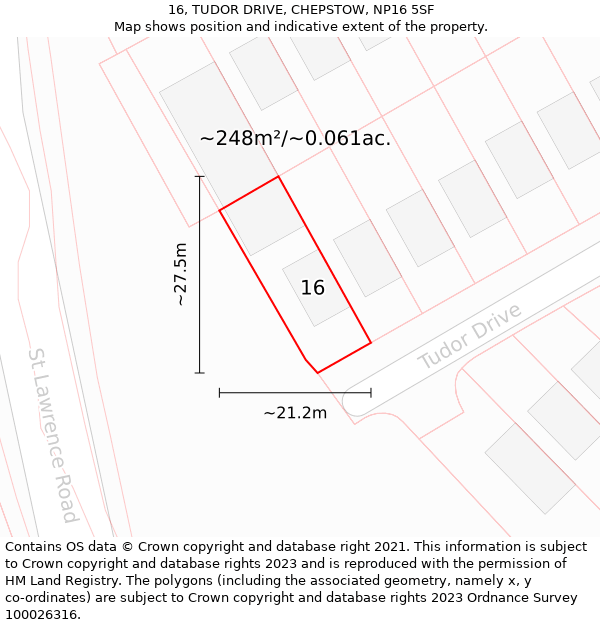 16, TUDOR DRIVE, CHEPSTOW, NP16 5SF: Plot and title map