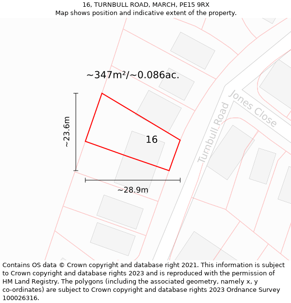 16, TURNBULL ROAD, MARCH, PE15 9RX: Plot and title map