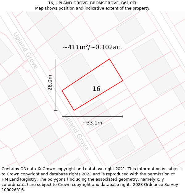 16, UPLAND GROVE, BROMSGROVE, B61 0EL: Plot and title map