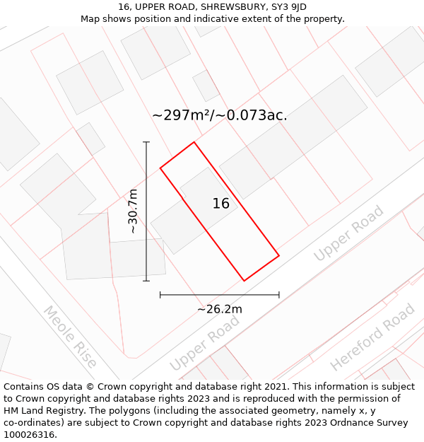 16, UPPER ROAD, SHREWSBURY, SY3 9JD: Plot and title map