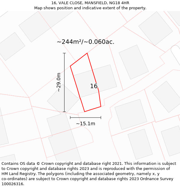 16, VALE CLOSE, MANSFIELD, NG18 4HR: Plot and title map