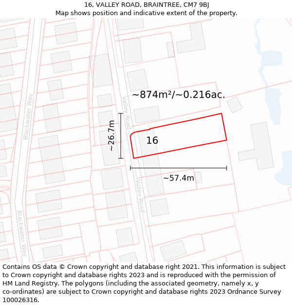 16, VALLEY ROAD, BRAINTREE, CM7 9BJ: Plot and title map