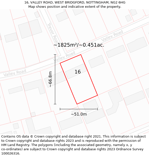 16, VALLEY ROAD, WEST BRIDGFORD, NOTTINGHAM, NG2 6HG: Plot and title map