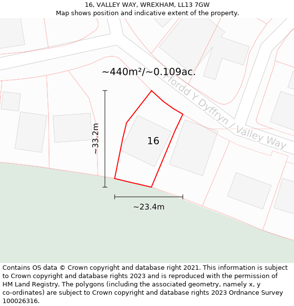 16, VALLEY WAY, WREXHAM, LL13 7GW: Plot and title map