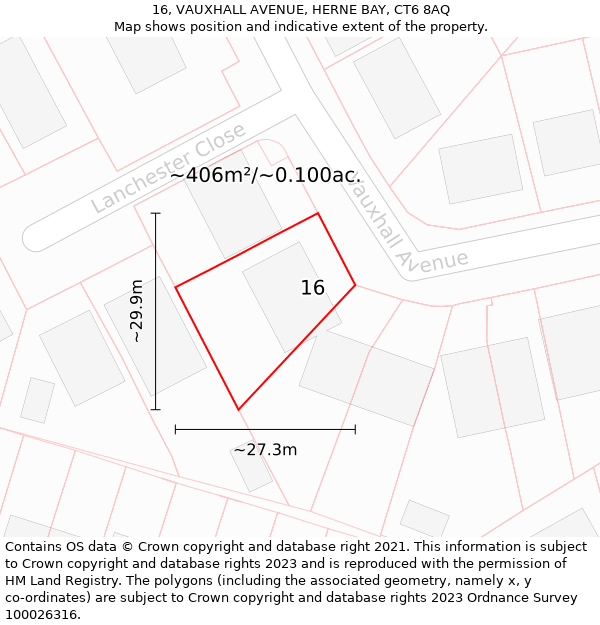 16, VAUXHALL AVENUE, HERNE BAY, CT6 8AQ: Plot and title map