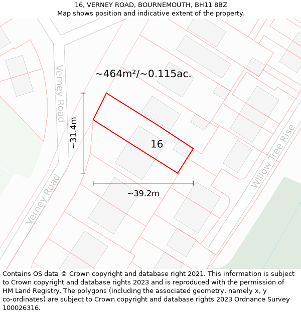 16, VERNEY ROAD, BOURNEMOUTH, BH11 8BZ: Plot and title map