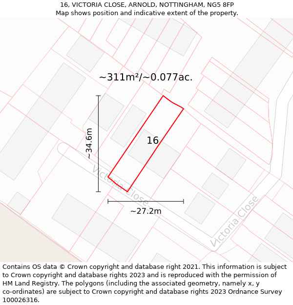 16, VICTORIA CLOSE, ARNOLD, NOTTINGHAM, NG5 8FP: Plot and title map