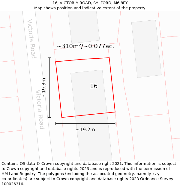 16, VICTORIA ROAD, SALFORD, M6 8EY: Plot and title map