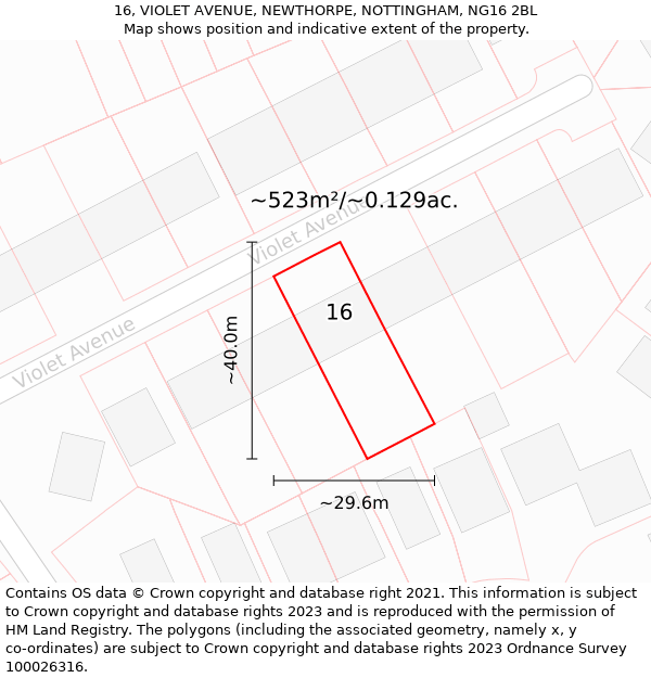 16, VIOLET AVENUE, NEWTHORPE, NOTTINGHAM, NG16 2BL: Plot and title map