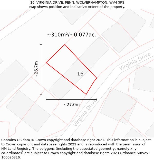 16, VIRGINIA DRIVE, PENN, WOLVERHAMPTON, WV4 5PS: Plot and title map