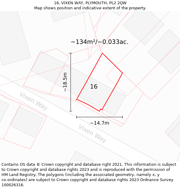 16, VIXEN WAY, PLYMOUTH, PL2 2QW: Plot and title map