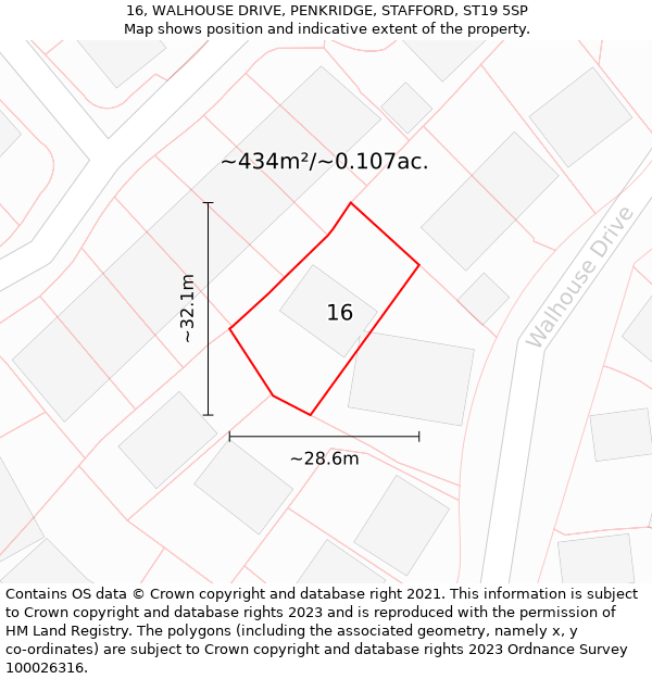 16, WALHOUSE DRIVE, PENKRIDGE, STAFFORD, ST19 5SP: Plot and title map