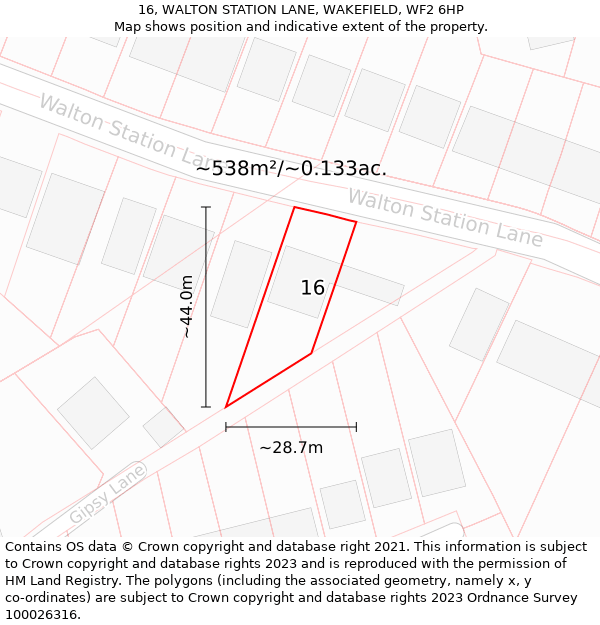 16, WALTON STATION LANE, WAKEFIELD, WF2 6HP: Plot and title map