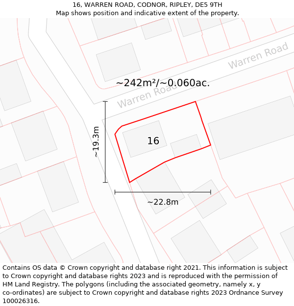 16, WARREN ROAD, CODNOR, RIPLEY, DE5 9TH: Plot and title map