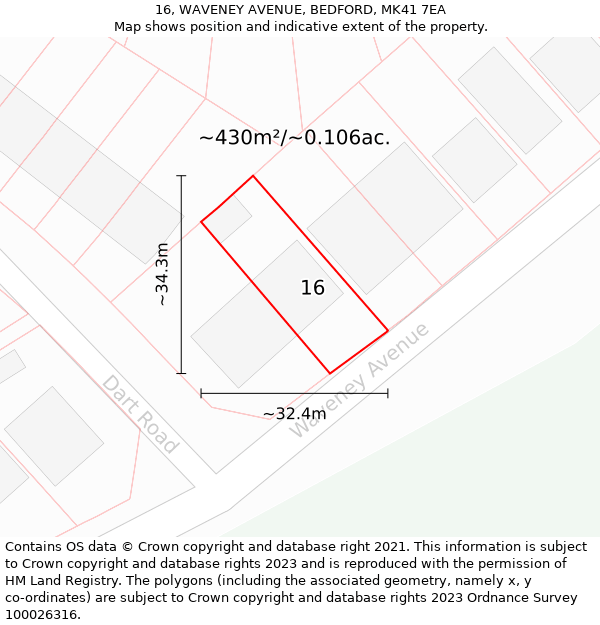 16, WAVENEY AVENUE, BEDFORD, MK41 7EA: Plot and title map