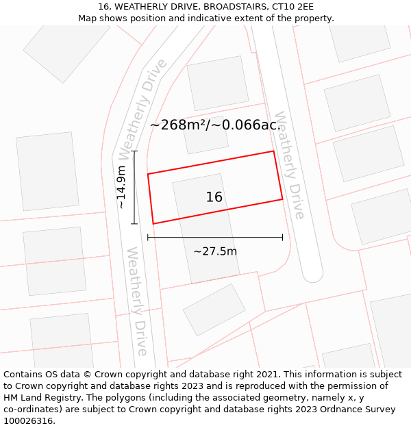 16, WEATHERLY DRIVE, BROADSTAIRS, CT10 2EE: Plot and title map