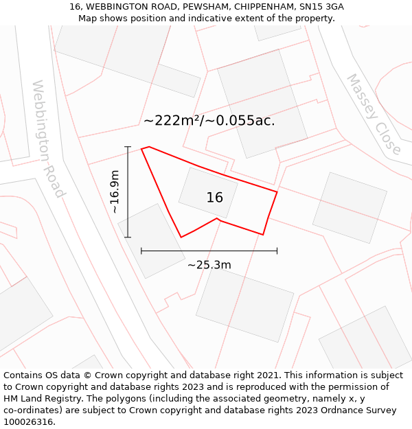 16, WEBBINGTON ROAD, PEWSHAM, CHIPPENHAM, SN15 3GA: Plot and title map