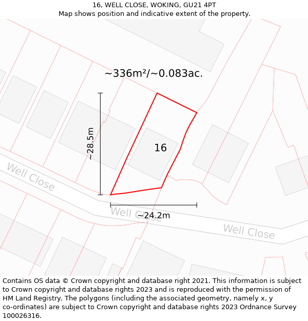 16, WELL CLOSE, WOKING, GU21 4PT: Plot and title map