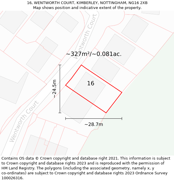 16, WENTWORTH COURT, KIMBERLEY, NOTTINGHAM, NG16 2XB: Plot and title map