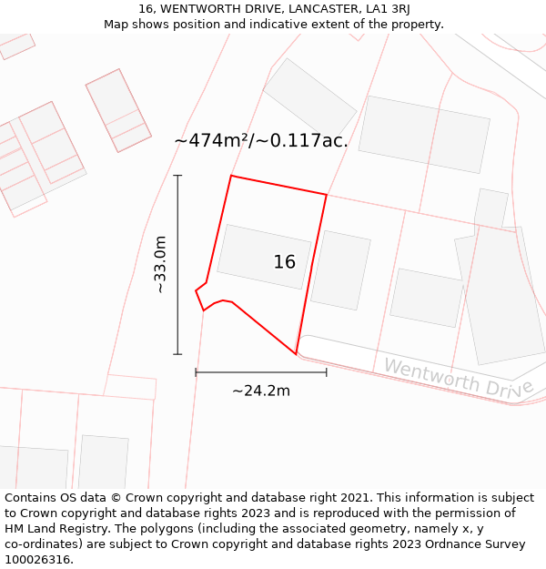 16, WENTWORTH DRIVE, LANCASTER, LA1 3RJ: Plot and title map