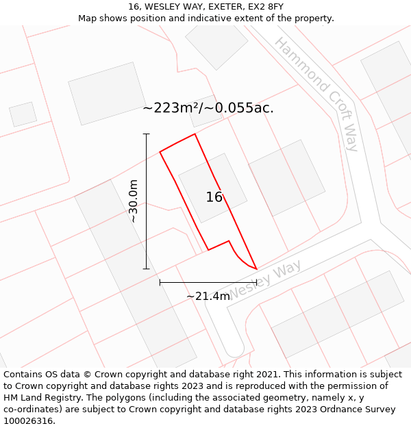 16, WESLEY WAY, EXETER, EX2 8FY: Plot and title map