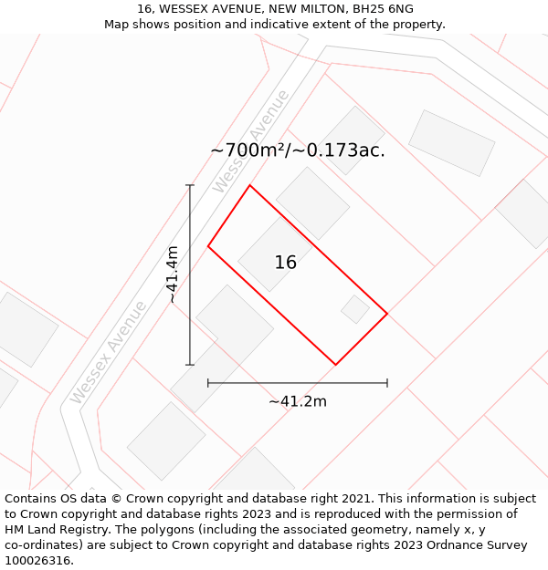 16, WESSEX AVENUE, NEW MILTON, BH25 6NG: Plot and title map