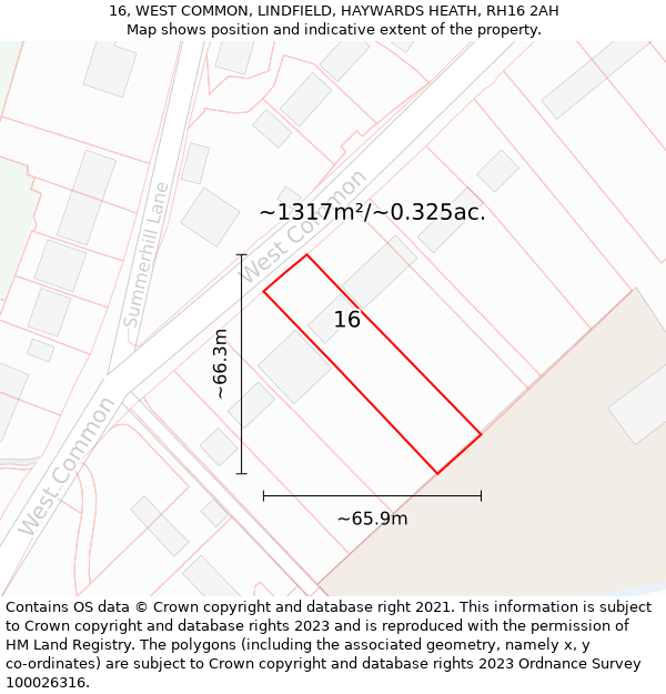 16, WEST COMMON, LINDFIELD, HAYWARDS HEATH, RH16 2AH: Plot and title map