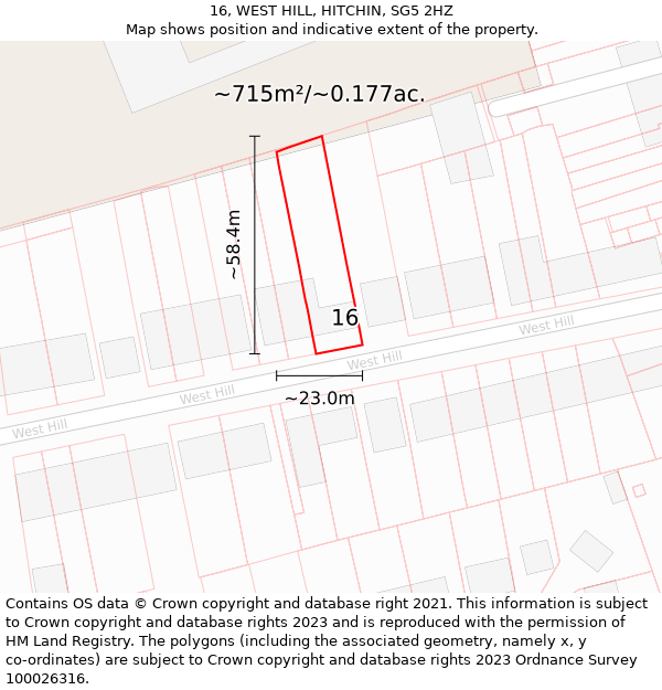 16, WEST HILL, HITCHIN, SG5 2HZ: Plot and title map