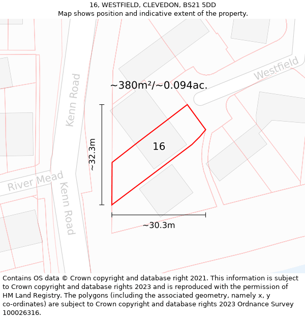 16, WESTFIELD, CLEVEDON, BS21 5DD: Plot and title map