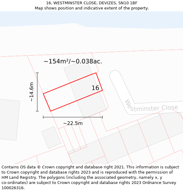 16, WESTMINSTER CLOSE, DEVIZES, SN10 1BF: Plot and title map