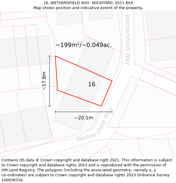 16, WETHERSFIELD WAY, WICKFORD, SS11 8XX: Plot and title map