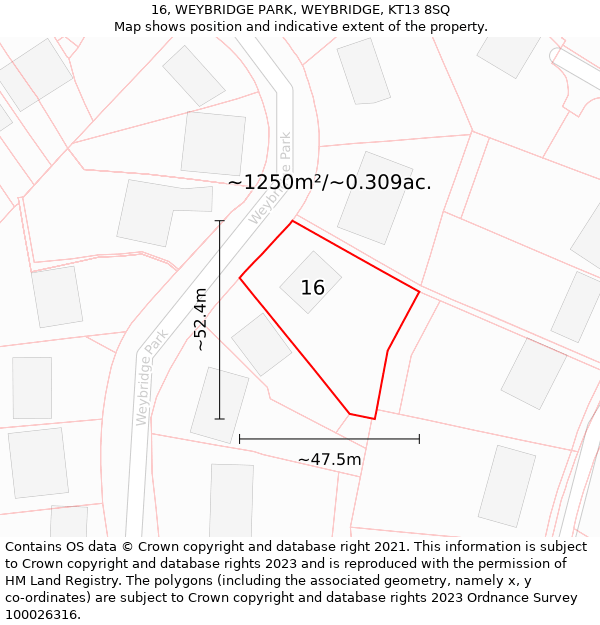 16, WEYBRIDGE PARK, WEYBRIDGE, KT13 8SQ: Plot and title map