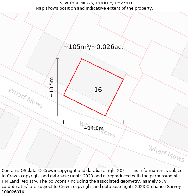 16, WHARF MEWS, DUDLEY, DY2 9LD: Plot and title map