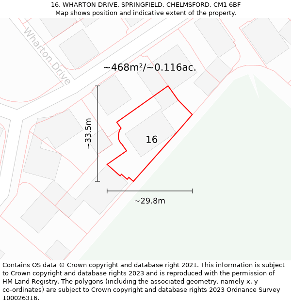 16, WHARTON DRIVE, SPRINGFIELD, CHELMSFORD, CM1 6BF: Plot and title map