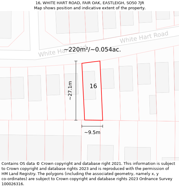 16, WHITE HART ROAD, FAIR OAK, EASTLEIGH, SO50 7JR: Plot and title map