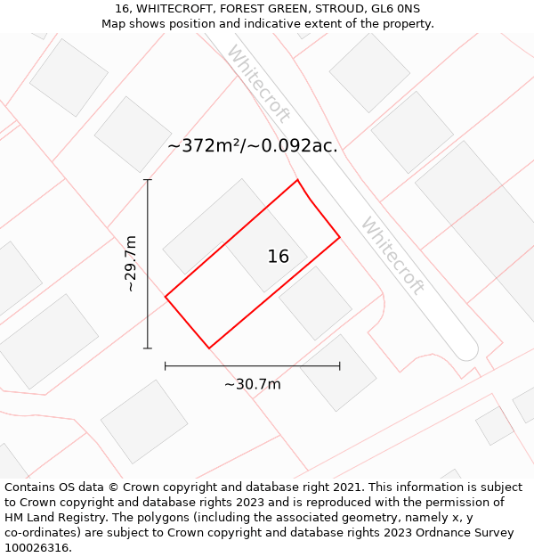 16, WHITECROFT, FOREST GREEN, STROUD, GL6 0NS: Plot and title map