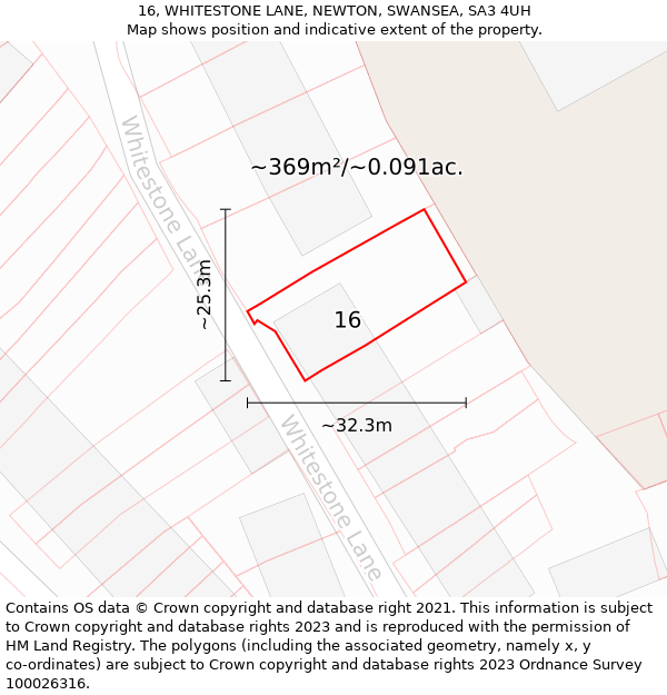 16, WHITESTONE LANE, NEWTON, SWANSEA, SA3 4UH: Plot and title map