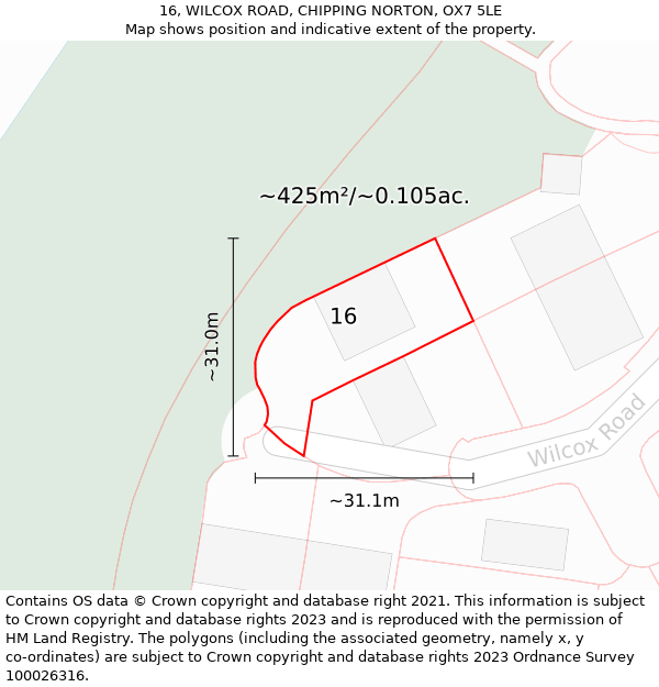 16, WILCOX ROAD, CHIPPING NORTON, OX7 5LE: Plot and title map