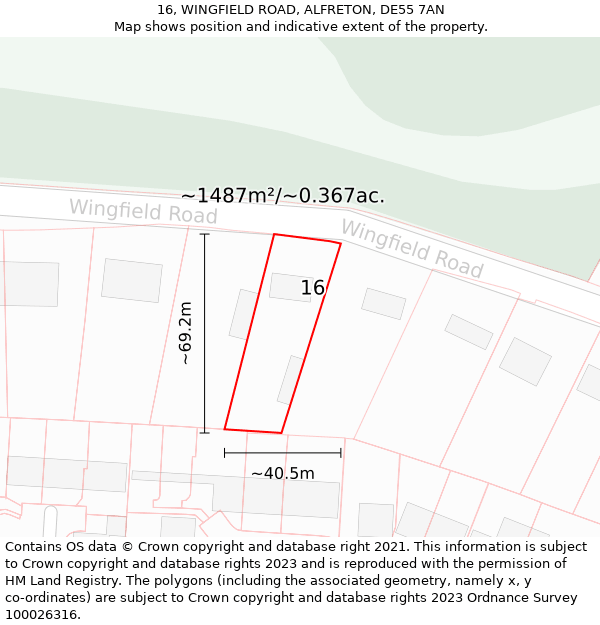 16, WINGFIELD ROAD, ALFRETON, DE55 7AN: Plot and title map